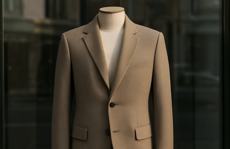 vitrine présentant une veste créateur minimaliste