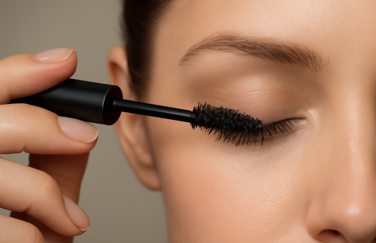 main appliquant mascara sur cils soigneusement