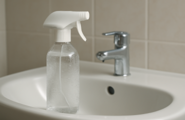 flacon de nettoyant près d'un lavabo