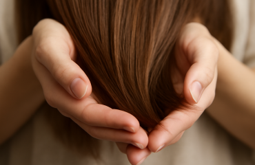 mains touchant pointes de cheveux
