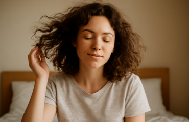 femme secouant doucement ses boucles au reveil