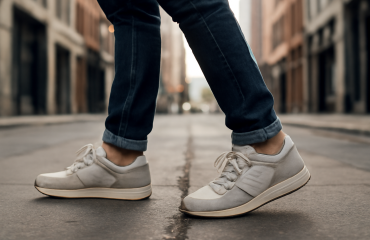 personne marchant en baskets dans la rue urbaine