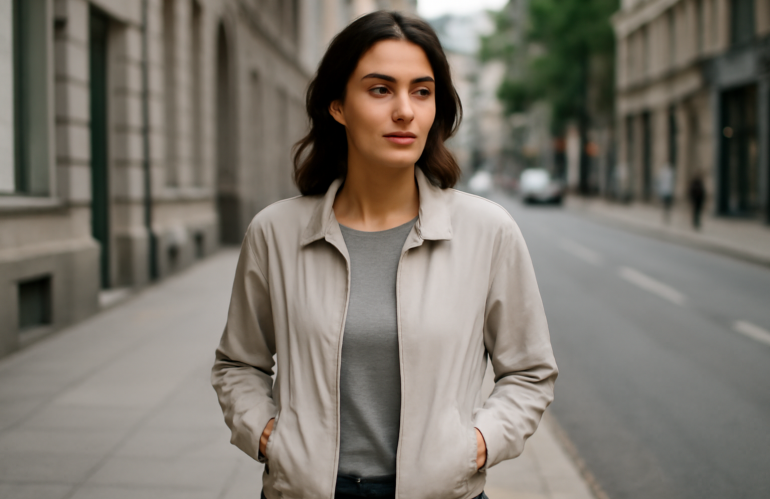 femme portant veste légère en ville