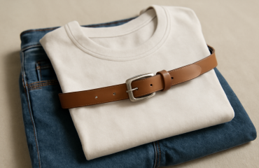 ceinture fine posée sur jean plié avec t-shirt