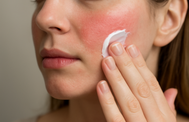 main appliquant crème sur joue rouge