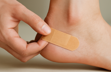main mettant un pansement sur talon