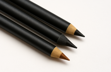 trois crayons yeux poses sur papier blanc
