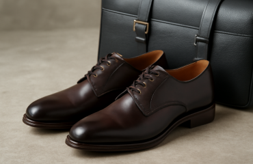 derbies habillées posées près d'un sac
