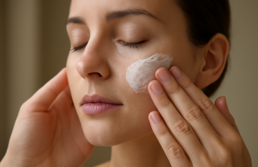 mains appliquant une crème apaisante sur visage