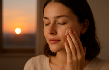personne appliquant crème de nuit au coucher