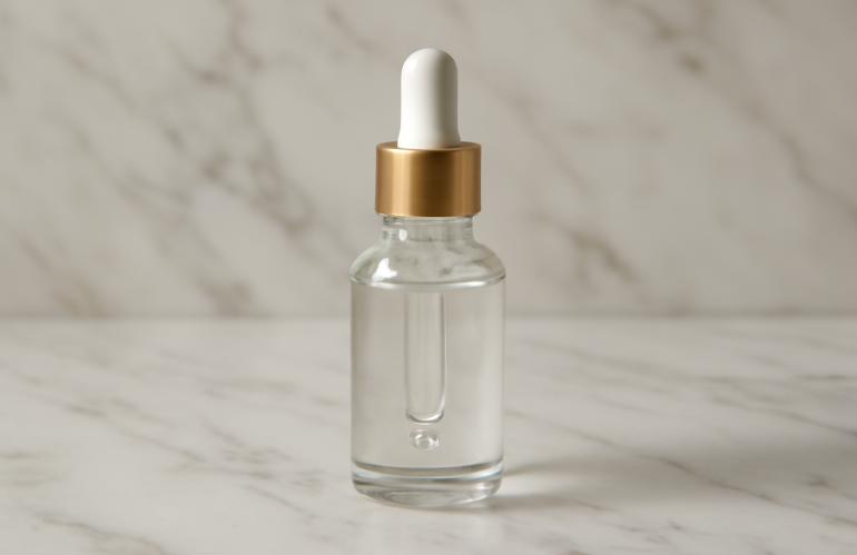 flacon de sérum élégant posé sur marbre
