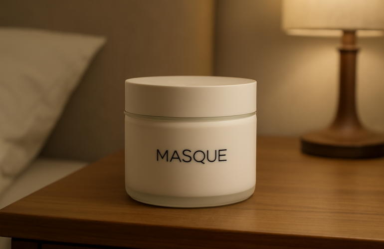 pot de masque posé sur une table de nuit
