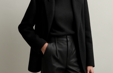 tenue monochrome avec matières contrastées posée