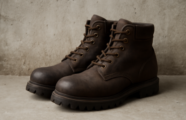 bottines robustes posees devant un mur brut