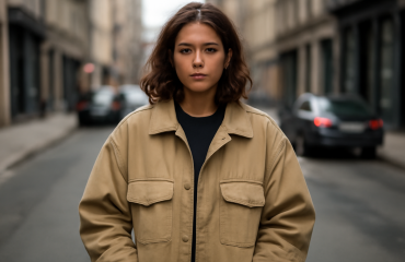 femme portant une veste oversize en rue urbaine
